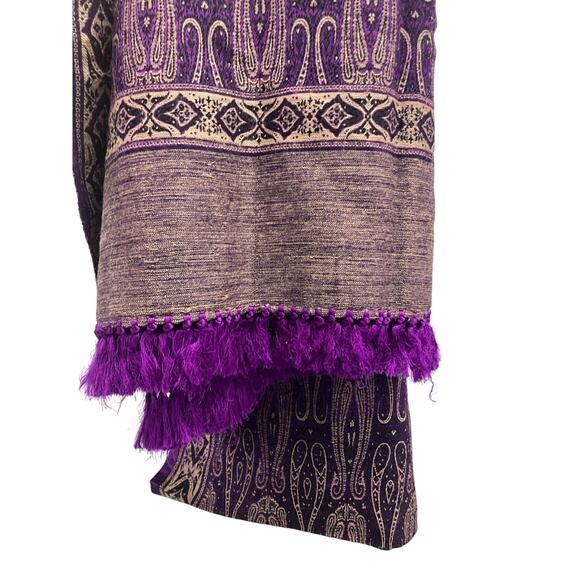 Vintage Large 89” Wool Shawl Wrap Woven Purple Himalayan Paisley Tibet India - Picture 4 of 5